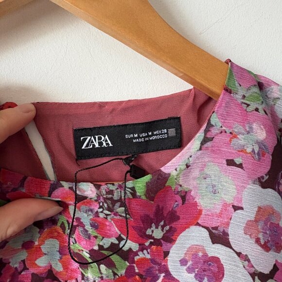 Zara Multi Floral Cut Out Long Sleeve Dress NWOT Size Medium - Picture 12 of 13